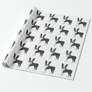 Schwarz-Weiß-Boston-Terrier-Cartoon-Hund-Muster Geschenkpapier