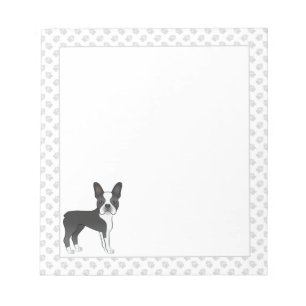 Schwarz-Weiß-Boston-Terrier-Cartoon-Hund & Pfoten  Notizblock