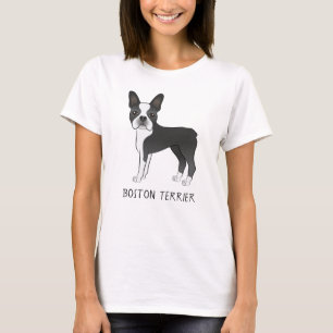 Schwarz-Weiß Boston Terrier Hund mit Text T-Shirt