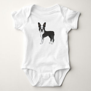 Schwarz-Weiß Boston Terrier Hunde Illustration Baby Strampler