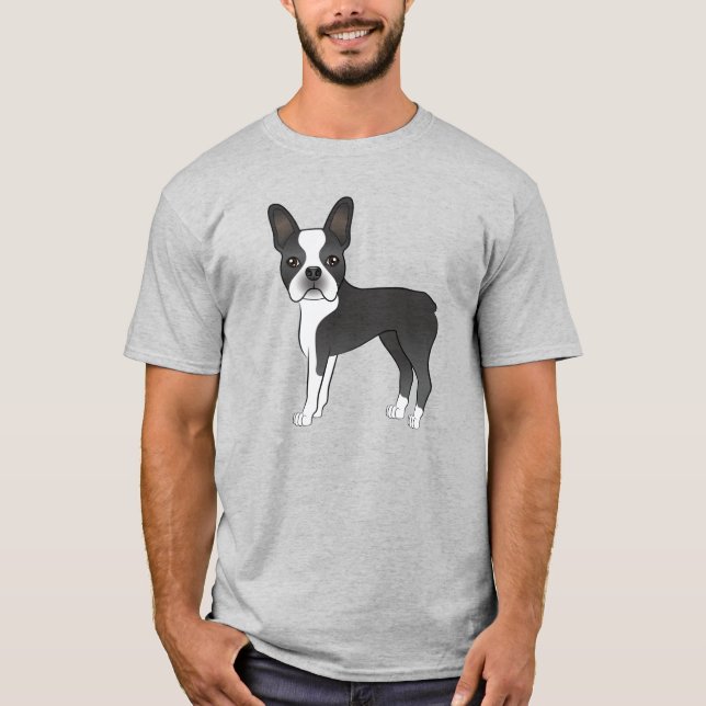 Schwarz-Weiß Boston Terrier Hunde Illustration T-Shirt (Vorderseite)