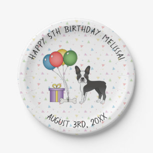 Schwarz-Weiß Boston Terrier Süßer Hund - Geburtsta Pappteller