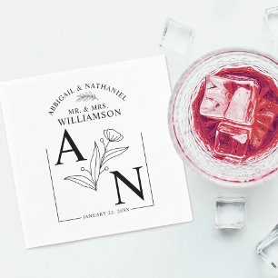 Schwarz-Weiß-Botanische Blumenhochzeit Serviette