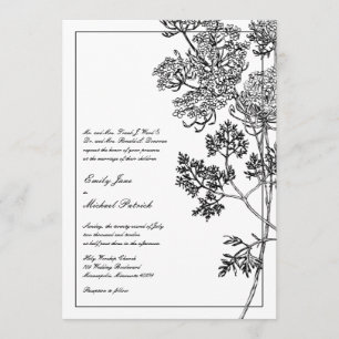 Schwarz-Weiß-Botanische Illustration Hochzeit Einladung