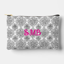 Schwarz-Weiß-Botanische Monogramm-Floral Zubehörtasche