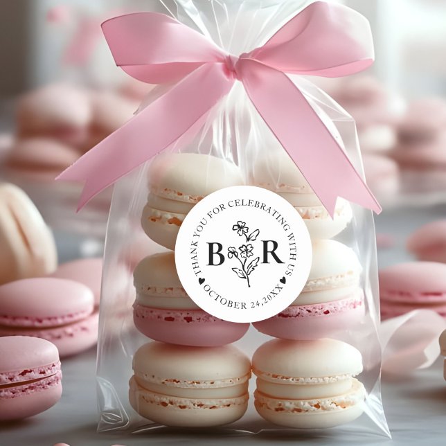 schwarz-weiß Botanisches Benutzerdefiniertes Monog Runder Aufkleber (Von Creator hochgeladen)