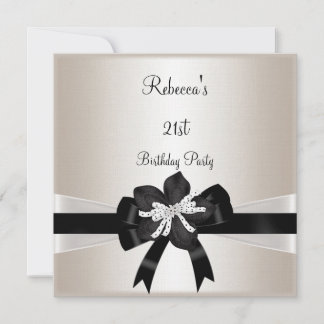 Schwarz-weiß Bow 21. Geburtstag Silver Sepia Einladung