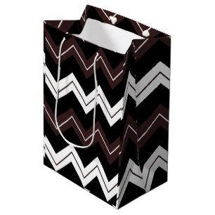 Schwarz Weiß Braun Chevron Streifen Mittlere Geschenktüte