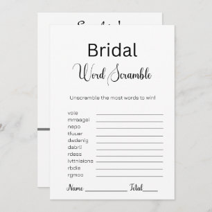 Schwarz-Weiß-Bridal-Word-Scramble Einladung
