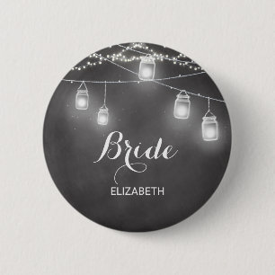 Schwarz-weiß Bride Wedding Mason Jar Button