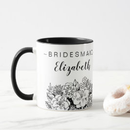 Schwarz-Weiß-Bridesmaid-Bouquet mit Namen Tasse