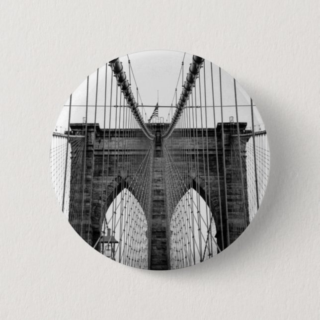 Schwarz-weiß Brooklyn Bridge New York Button (Vorderseite)