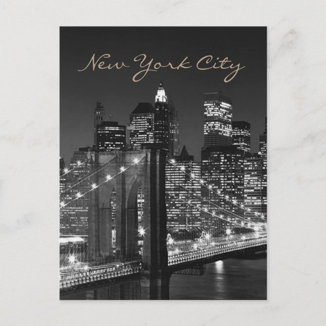 Schwarz-weiß Brooklyn Bridge New York City Postkarte (Vorderseite)