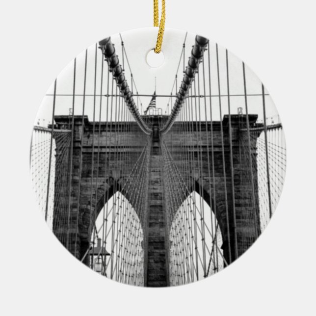 Schwarz-weiß Brooklyn Bridge New York Keramik Ornament (Vorne)