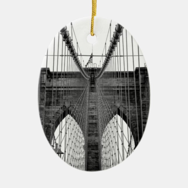 Schwarz-weiß Brooklyn Bridge New York Keramikornament (Vorne)