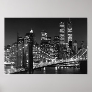 Schwarz-weiß Brooklyn Bridge New York Night Poster