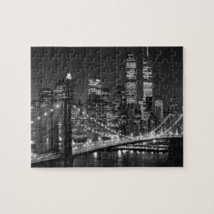 Schwarz-weiß Brooklyn Bridge New York Night Puzzle