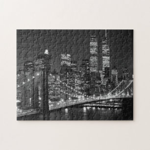 Schwarz-weiß Brooklyn Bridge New York Night Puzzle