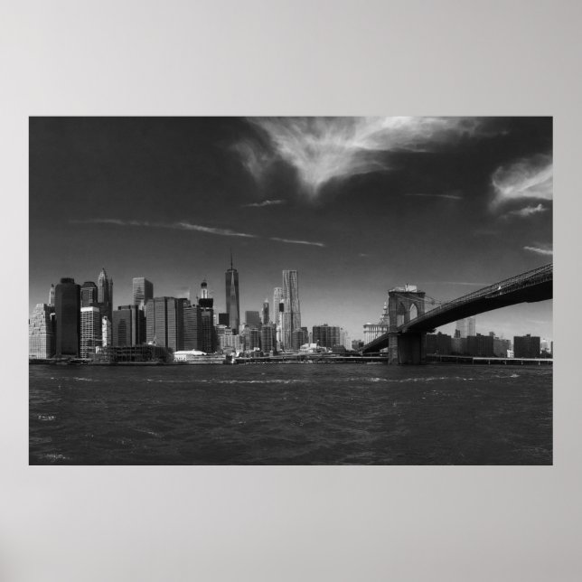 Schwarz-weiß Brooklyn Bridge New York Poster (Vorne)