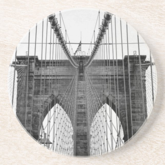 Schwarz-weiß Brooklyn Bridge New York Sandstein Untersetzer (Vorne)