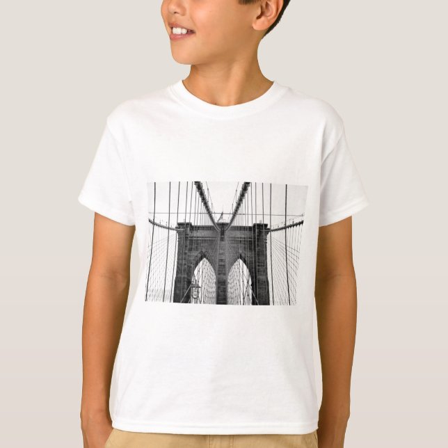 Schwarz-weiß Brooklyn Bridge New York T-Shirt (Vorderseite)