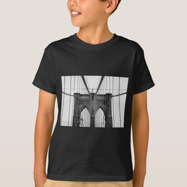 Schwarz-weiß Brooklyn Bridge New York T-Shirt (Vorderseite)