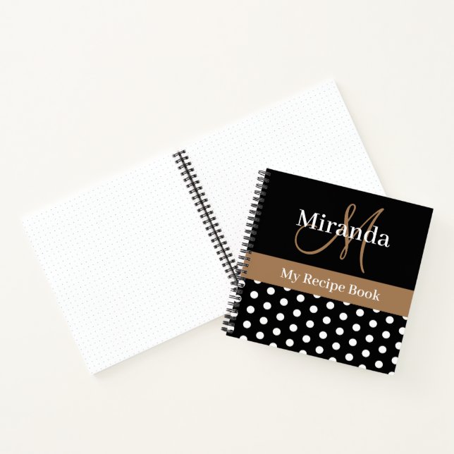 Schwarz-weiß Brown Monogram Polka Dot Rezept Notizbuch (Innenseite)