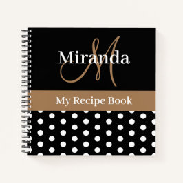 Schwarz-weiß Brown Monogram Polka Dot Rezept Notizbuch