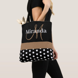 Schwarz-weiß Brown Monogram Script Polka Dots