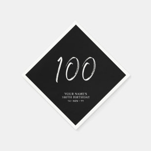 Schwarz & Weiß Brush Script 100. Geburtstagsfeie Serviette