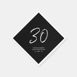 Schwarz & Weiß Brush Script 30. Geburtstagsfeier Serviette