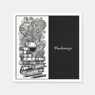 Schwarz-Weiß-Bücher und Wein 4 Serviette