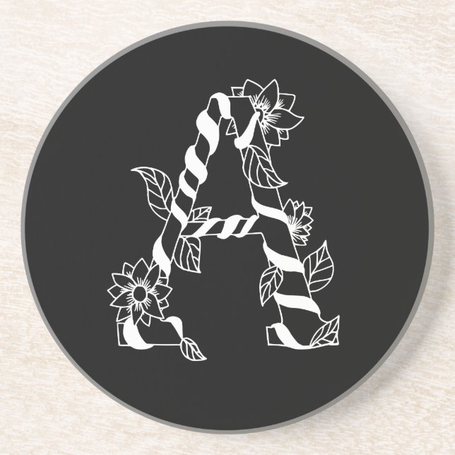 Schwarz-Weiß-Buchstabe "A" mit Twining-Blume Getränkeuntersetzer (Vorne)