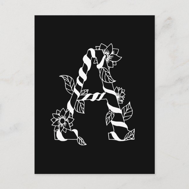 Schwarz-Weiß-Buchstabe "A" mit Twining-Blume Postkarte (Vorderseite)