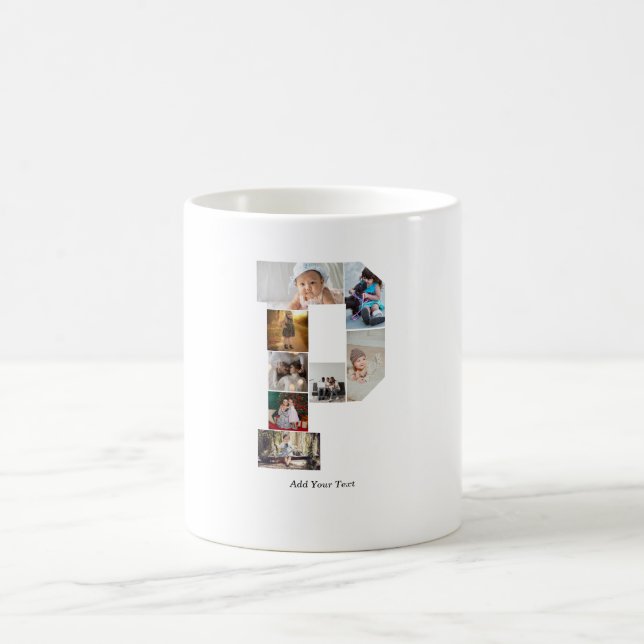 Schwarz-Weiß-Buchstabe P-Fotocollage Kaffeetasse (Mittel)