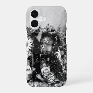 Schwarz-Weiß-Buchstabe R Trippy Floral Wasserfarbe iPhone 16 Hülle