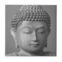 Schwarz-Weiß-Buddha-Gesichtsstatue, gebildet von L