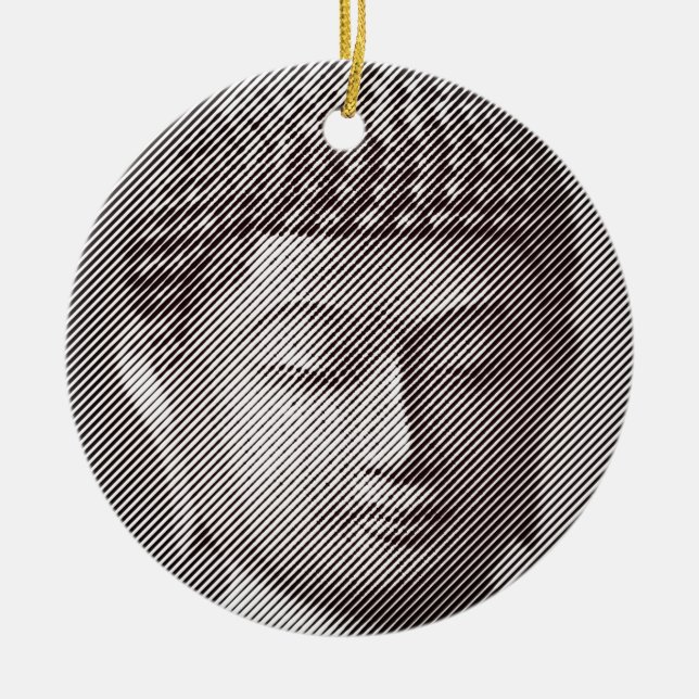 Schwarz-Weiß-Buddha-Gesichtsstatue, gebildet von L Keramik Ornament (Vorne)