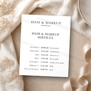 Schwarz Weiß Budget Hochzeit Haar Make-up Zeitplan Flyer