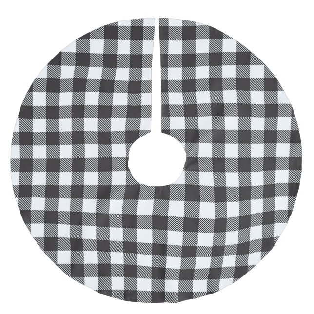 Schwarz-weiß Buffalo Gingham Karo Kariert Urlaub Polyester Weihnachtsbaumdecke (Vorderseite)