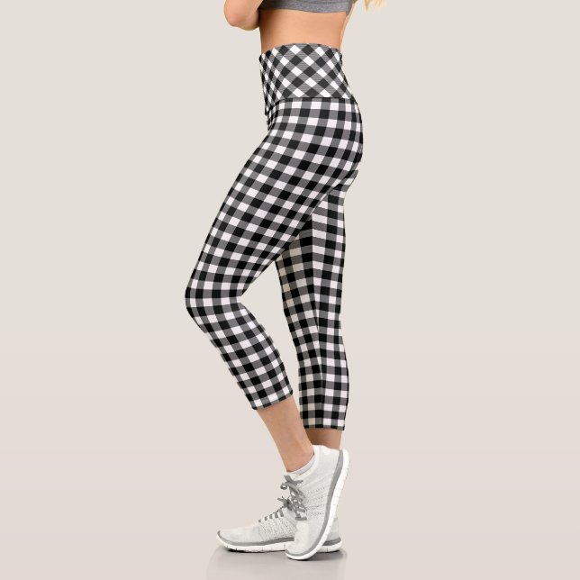 Schwarz-Weiß-Buffalo Kariert Capri Leggings (Links)