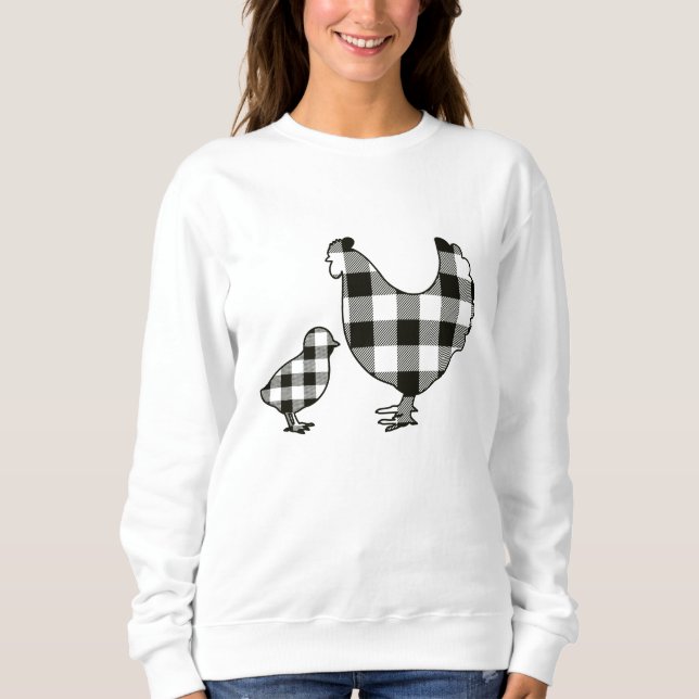 Schwarz-Weiß Buffalo Kariert Chickens Sweatshirt (Vorderseite)