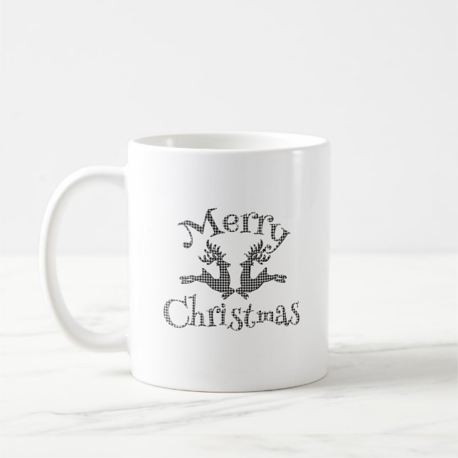 Schwarz-weiß Buffalo Kariert Frohe Weihnachtsredee Kaffeetasse (Links)