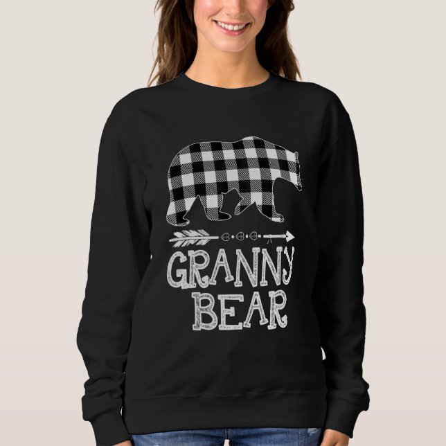 Schwarz-Weiß Buffalo Kariert Granny Bear Christma Sweatshirt (Vorderseite)