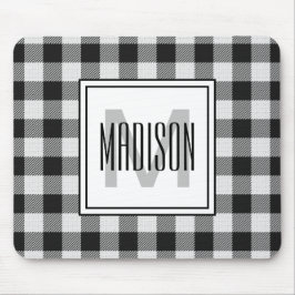 Schwarz-Weiß-Buffalo Kariert/Karo Mit Monogramm Mousepad