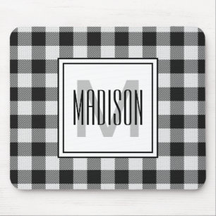 Schwarz-Weiß-Buffalo Kariert/Karo Mit Monogramm Mousepad