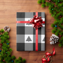 Schwarz-Weiß-Buffalo Kariert mit Weihnachtsbäumen