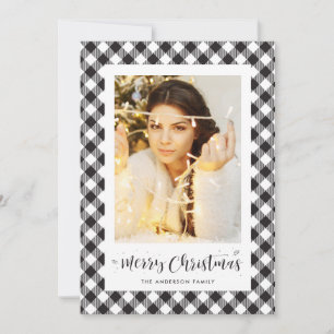 Schwarz-weiß-Buffalo-Karo-Foto-Weihnachtskarten Feiertagskarte