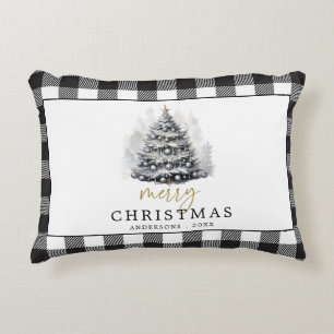Schwarz-weiß Buffalo Karo Kariert Frohe Weihnachte Dekokissen