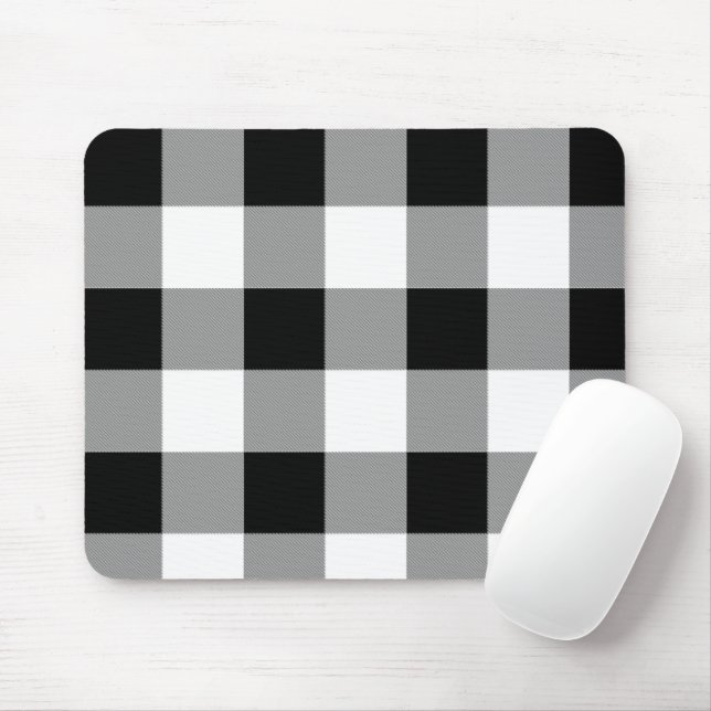 Schwarz-Weiß-Buffalo-Karo Kariert Mousepad (Mit Mouse)